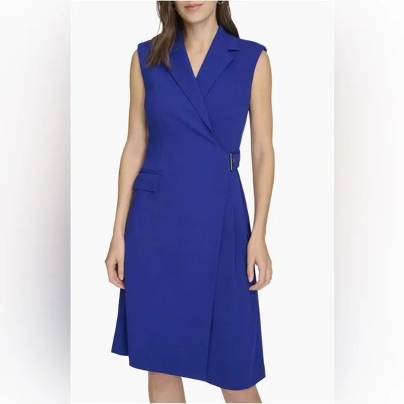 Calvin Klein Blue Sleeveless Side Buckle
Wrap Dress - Picture 4 of 5
